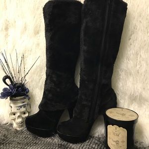 🖤 FAUX FUR KNEE-HIGH STILETTO BOOOTS
